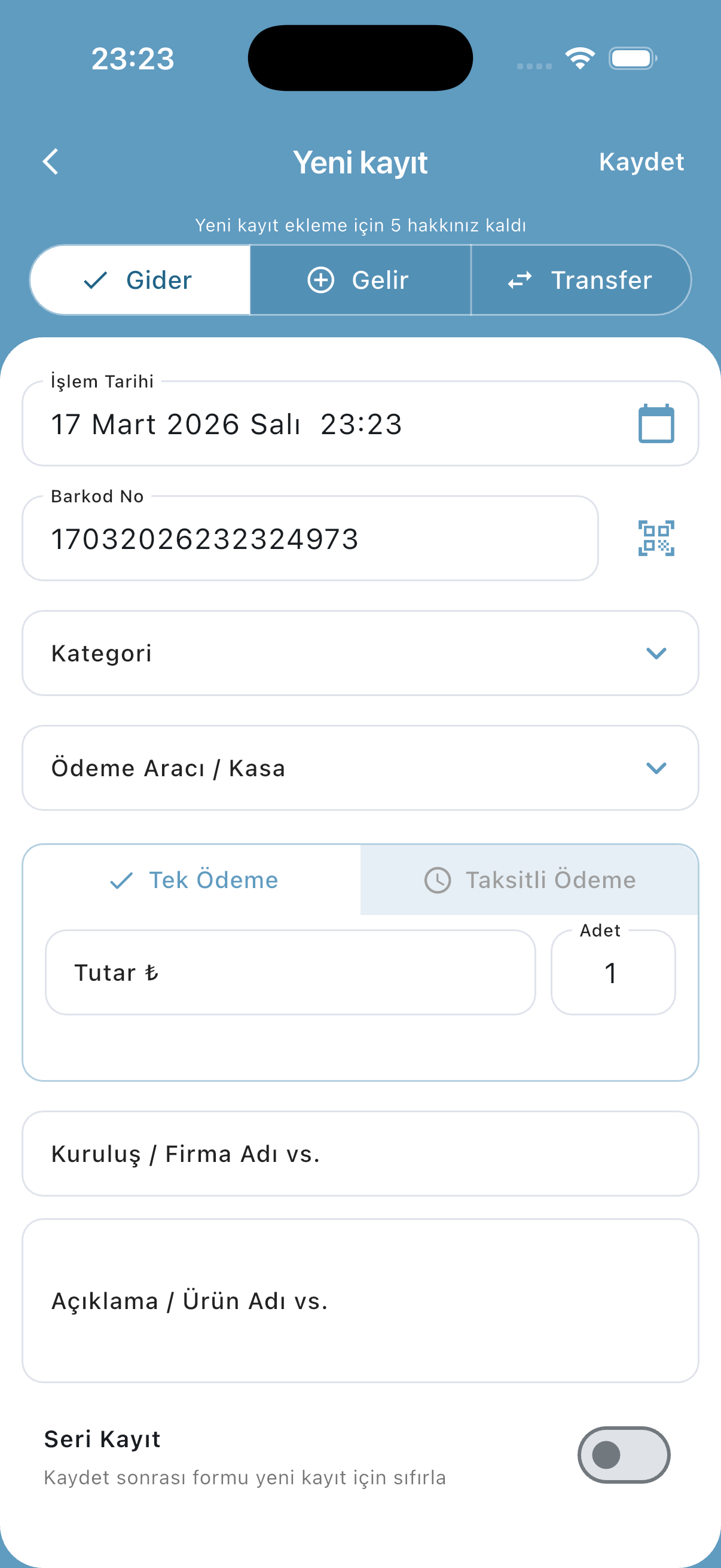 Yeni kayıt